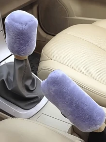 2pcs Plush Hand Brake Cover & Gear Shift Knob Sleeve Set, Soft Comfortable Car Interior Accessories, Suitable For Manual Transmiss