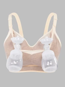 Soutien-gorge de maternité et d'allaitement avec accès pour pompe d'allaitement, en tissu doux de viscose, de couleur café