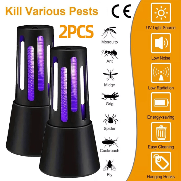 NetHong 2 Stück Mückenlampe Elektrisch, 2 in 1 Mückenabwehr Outdoor mit UV-Lampe, 360° Mückenfalle, Insektenfänger mit USB Akku, Mosquito Killer für Schlafzimmer Camping Garten