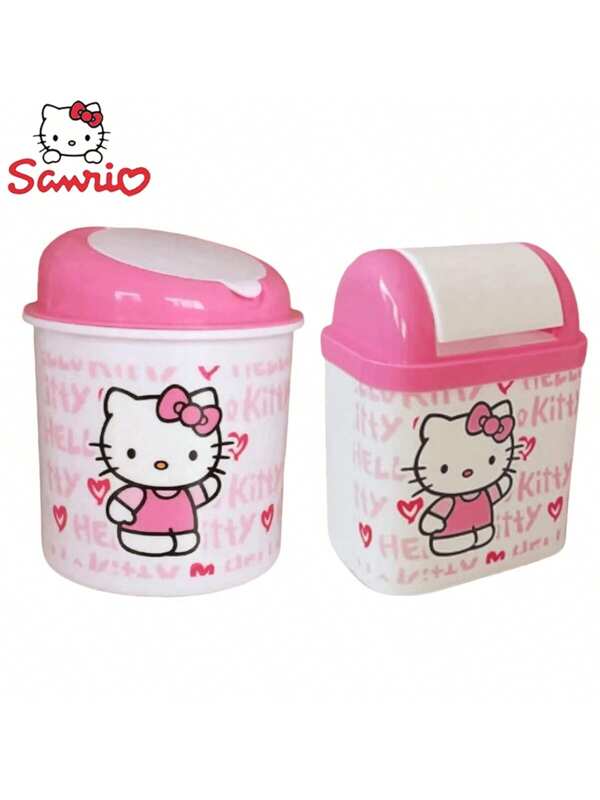 Sanrio 1PC Sanrio Official Licence Cute Kitty Wastepaper Basket Creative Mini Clean Desktop Trash Can, Office Desk Trash Can Storage Box - Pink