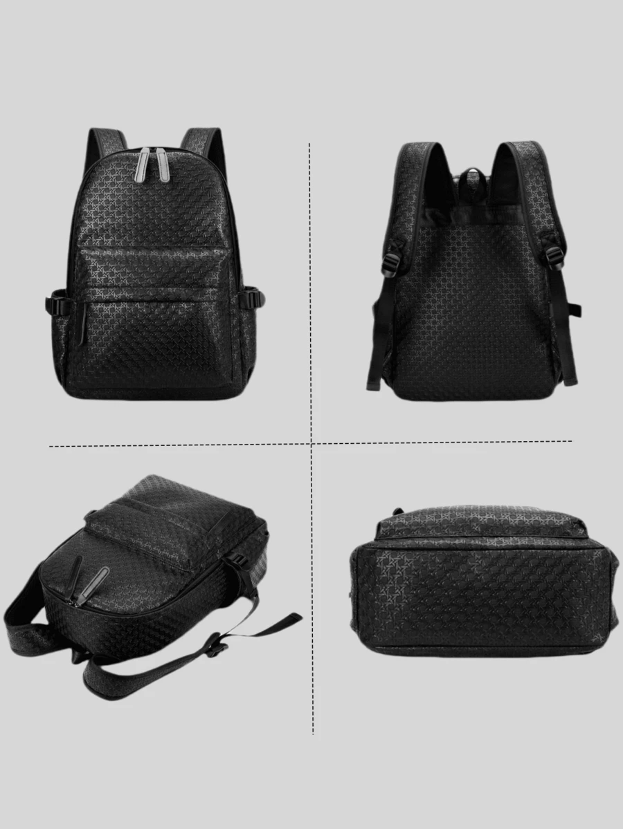 Men's Large Capacity Business Backpack, Soft Embossed Leather Student Commute Laptop Bag, Casual Travel Rucksack - Black - View 1
