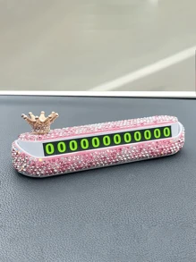 1pc New Style Imitation Diamond Car Temporary Parking Plate, Phone Number Plate, Fashionable Mobile Vehicle Phone Number Plate For Women, With Number Included