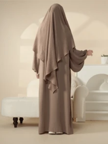 1 Set Sleeveless Undershirt + Open Abaya, Made Of Skin-Friendly Crinkle Chiffon Fabric, Breathable, Suitable For Muslim Women's Daily Wear, Can Be Used In Spring, Summer And Autumn - Multicolor - View 8