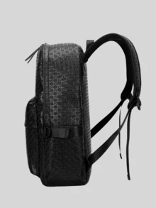 Men's Large Capacity Business Backpack, Soft Embossed Leather Student Commute Laptop Bag, Casual Travel Rucksack - Black - View 4
