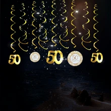12 Peças Decorações Pendentes Espirais de PVC, Adequadas para Decoração de 50º Aniversário, 50º Aniversário de Casamento, Bottom de Festa