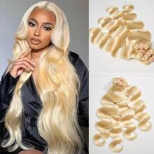 HJ WEAVE BEAUTY 613 Blonde Colored Body Wave Human Hair Weave Bundles Hair Weft Virgin Brazilian Hair Extensions For Women Double Drawn Weft Sew In Bleach And Dye Friendly 14-26 Inch Heat Resistant - S613 - 查看 3