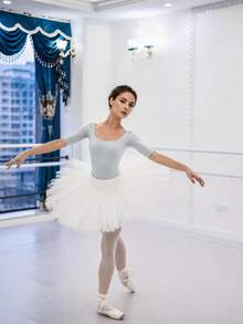 balletto Adult Ballet Tutu Skirt, Solid Color Performance Tutu Skirt, Handmade 8-Layer Puffy Tulle Skirt, Swan Lake Ballet Dance Dress - White - View 7