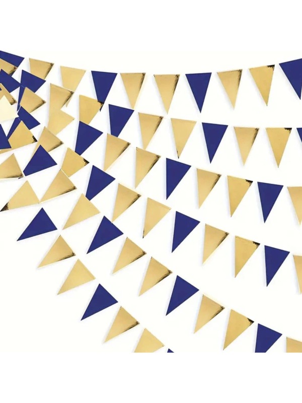 1 pieza Banderín multicolor/Banderín con tirador dorado y azul marino, Banderín de triángulo con tirador, Decoraciones de fiesta, Decoraciones navideñas, Banderines