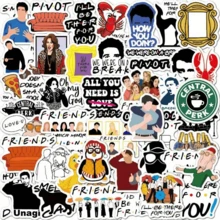 WB 50张贴纸，适用于笔记本电脑、iPad、行李箱、手机等，可爱卡通图案，适合送给家人朋友，作为独立日趣味礼物。粗犷贴纸、乙烯基贴纸、贴纸、朋友、贴纸、老友记电视剧 - 彩色 - 查看 1