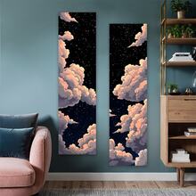 两幅装神秘星空竖幅挂毯，梦幻云星景观长窄挂毯，月光美学艺术挂毯，可水洗，卧室墙面装饰，理想的节日礼物 - 彩色 - 查看 4