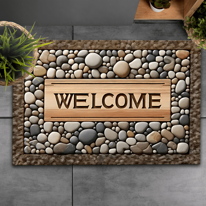 1pc Home Decor Non-Slip Washable Stone Grain Welcome Doormat - With "WELCOME" Printed Pattern Entrance Mat, Non-Slip Diatomite Carpet, 3D Printed Rectangle, Suitable For Entryway, Living Room, Kitchen, Bedroom, Hallway, Bathroom, Laundry Room - Polyester Carpet For Indoor And Outdoor Home Decoration