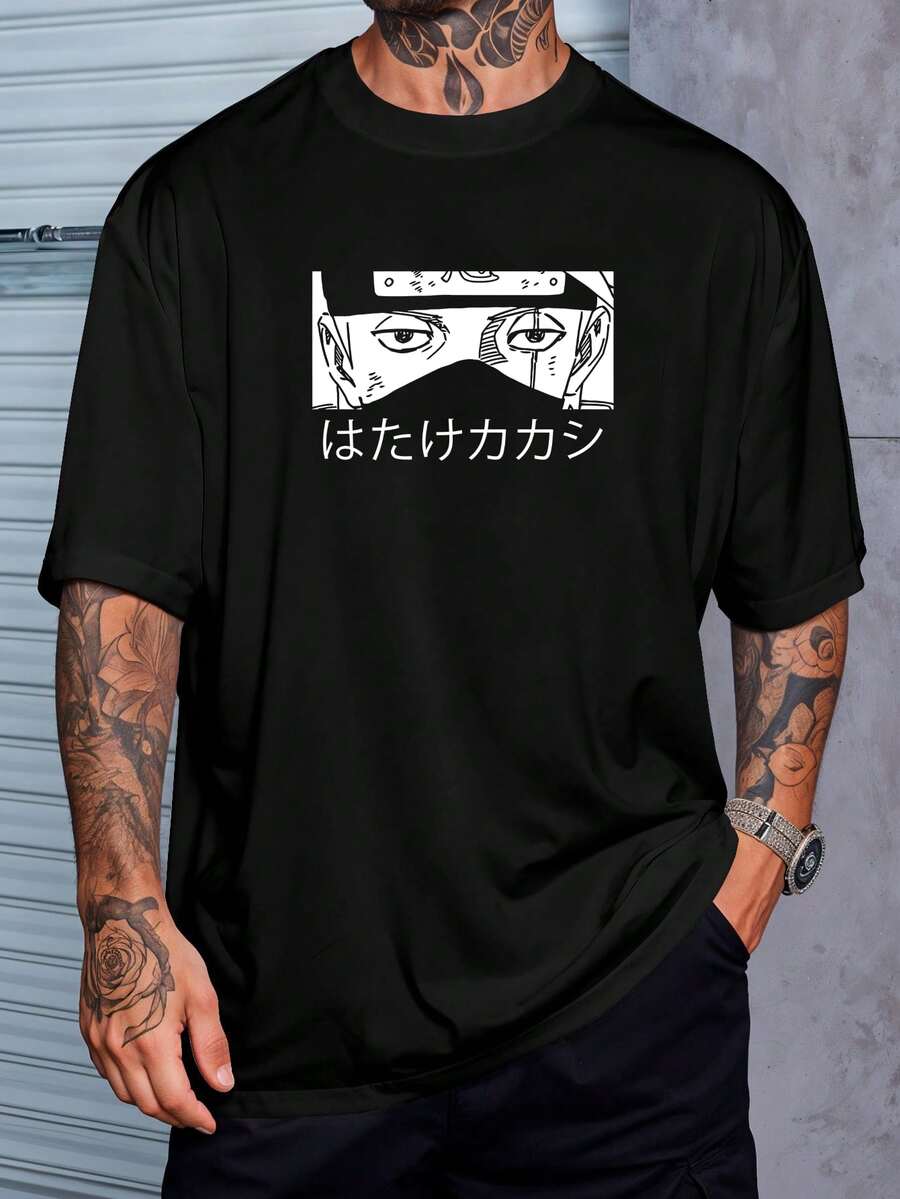 Anime Kakashi Hokage T-Shirt Japanese Manga Geek Shirt Blouse Unisex Male Female 100% Cotton Top Premium Streetwear New Release Immediate Shipping Various Colors!! Plus Size - 黑色 - 查看 1