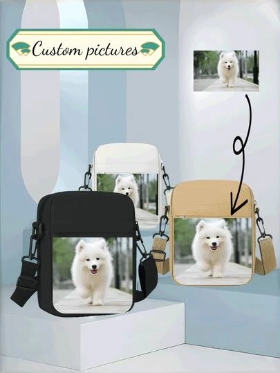 1pc Personalized Photo Print Unisex Mini Shoulder Bag, Casual Shoulder Bag, Cross-Body Bag, Lightweight Phone Pouch, Fashion Outdoor Travel Bag, Suitable As Gift For Girlfriend, Boyfriend, Mother's Day, Graduation