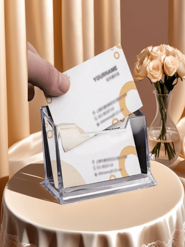 4pcs Acrylic Business Card Holder Desk Organizer, Transparent Card Display Stand, Plastic Desktop Card Clip For Office Supplies, Suitable For Name Cards, Place Cards, Small Items, Fashion And Crystal Style, Random Color
