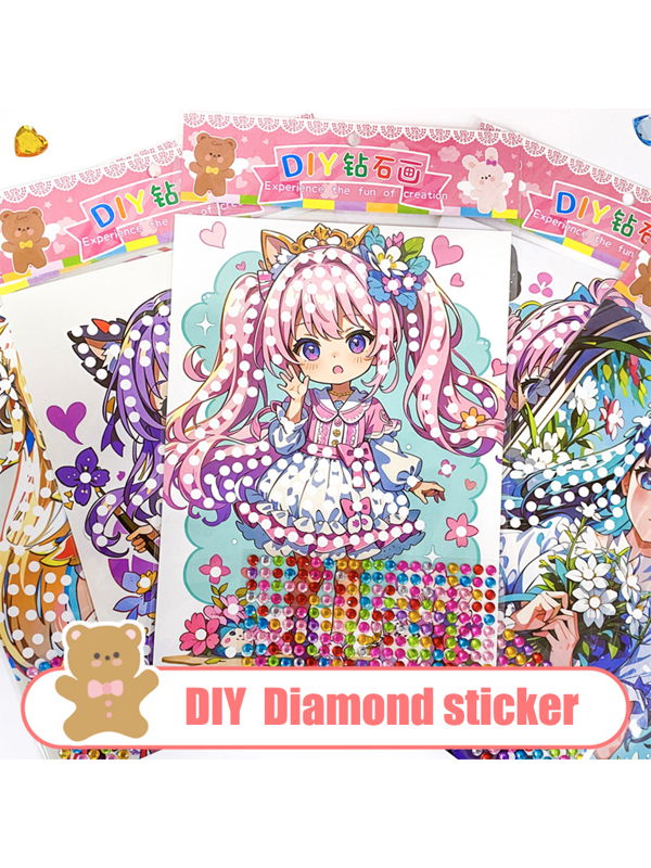 1pc Creative Diamond Painting Cartoon Sticker Toy, DIY Rhinestone Painting, No Cutting Required, Cartoon Girl, Sparkling Diamond Painting, Brilliant Shiny Gift
