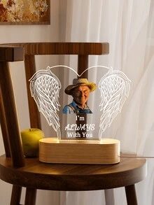 1件装，父母相框纪念夜灯，纪念牌匾夜灯，“上帝将你拥入怀中”，独特的悼念礼物，献给您失去的父母、亲人、朋友，定制灯饰，缅怀挚爱之人 - 橢木天使之翼01 - 查看 4