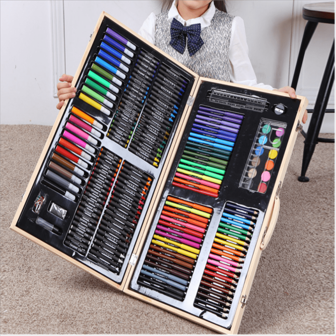 Set van 180 houten kleurpotloden, schilderbenodigdheden, aquarelpen voor kinderen in geschenkdoos