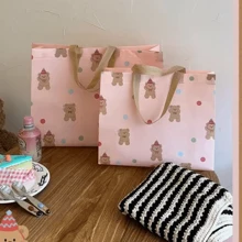 10pcs High-End Cartoon Cute Little Bear Clothing Store Non-Woven Bag Packaging With Shopping Gift Tote Bag Summer Cooling,Beach,Travel