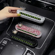 1pc New Style Imitation Diamond Car Temporary Parking Plate, Phone Number Plate, Fashionable Mobile Vehicle Phone Number Plate For Women, With Number Included