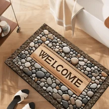1 件家居装饰防滑可洗石纹迎宾门垫 - 带有“WELCOME”印花图案入口垫，防滑硅藻土地毯，3D 印花矩形，适用于入口、客厅、厨房、卧室、走廊、浴室、洗衣房 - 涤纶地毯，适用于室内外家居装饰 - 彩色 - 查看 6