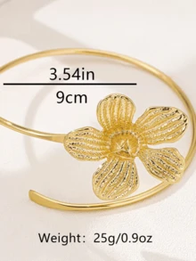 1pc Exaggerated Flower Cuff Armband For Women, Metal Design - Golden - View 4