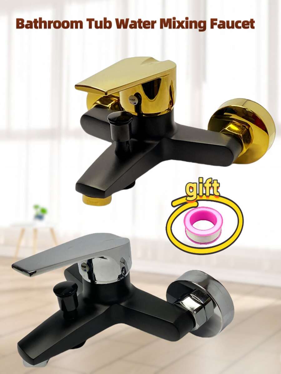 1PC Wall Mounted Bathroom Bathtub Faucet, Dual Handle Mixer Tap With Pull Switch Shower Outlet, Anti-Corrosion Smooth Paint Surface, Easy To Clean, No Electricity Required