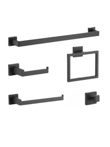 一套方形管浴室配件，包括毛巾环、卫生纸架、加厚多功能收纳杆、衣钩，所有配件均带有安装孔。 - 彩色 - 查看 18