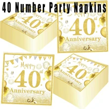 20pcs 40th Wedding Anniversary Party Napkins, Gold Birthday Decorations, 40 Year Theme Birthday Party Tableware Plates Napkins Set, For 40th Wedding Anniversary Party