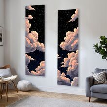 两幅装神秘星空竖幅挂毯，梦幻云星景观长窄挂毯，月光美学艺术挂毯，可水洗，卧室墙面装饰，理想的节日礼物 - 彩色 - 查看 6