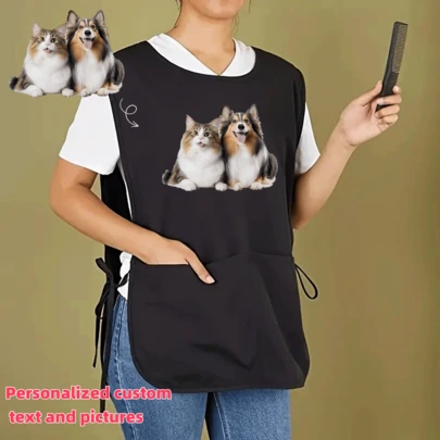 Customized Personalized Graphic Unisex Hair Salon Apron, Adjustable Polyester Barber Apron With Pockets, Professional Hairstylist Uniform, Durable Makeup Artist Apron, Sleeveless Vest Workwear, Advertising Workwear, Backless Workwear, Polyester Apron, Waist Tie, Hair Stylist Belt, Pockets, Workwear