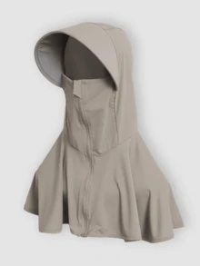 1pc Women's Casual Solid Color Khaki/Black/Gray Lightweight Zipper Sun Protection Face Mask Hat, Suitable For Sports, Cycling, Outdoor Travel And Vacation Cat Ski Mask