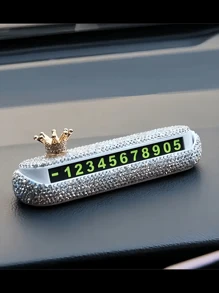1pc New Style Imitation Diamond Car Temporary Parking Plate, Phone Number Plate, Fashionable Mobile Vehicle Phone Number Plate For Women, With Number Included