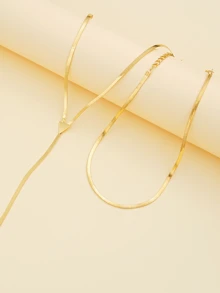 1pc Simple Long Snake Bone Chain Multi-Layer Necklace - Yellow Gold - View 2