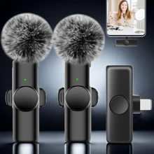 Wireless Lavalier Microphone For Phone IPad TypeC Lapel Mics Plug-Play 2.4G Ultra-Low Delay Built-In Noise Reduction Chip Working Time For Video Recording Interview Podcast Vlog