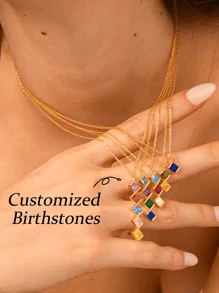 1pc Customized Personalized Birthstone Inlaid Heart Shape Engraved Names Necklace, Ideal For Mother's Day, Valentine's Day, Birthday, Anniversary, Christmas, Graduation, Or Home Gift For Friends, Classmates And Family Members