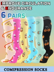 6 Pairs Compression Socks For Active Lifestyles - Breathable Supportive Design For Running, Gym & Marathon Training - Unisex Athletic Socks With Stylish Prints