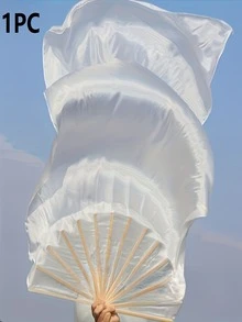 1pc Elegant White Belly Dance Fan With Long Bamboo Veil - Right-Handed Design, Flowing Ribbon Silk Fabric, Perfect For Parties, Performances & Cultural Events - Multicolor - View 8