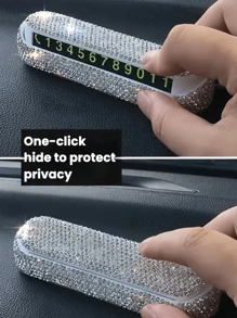 1pc New Style Imitation Diamond Car Temporary Parking Plate, Phone Number Plate, Fashionable Mobile Vehicle Phone Number Plate For Women, With Number Included