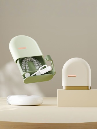 1 件便携式隐形矫正器盒，ABS 密封保持器收纳盒，（不含清洁刷）适合旅行的正畸托盘支架，无需电池