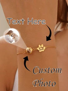 Pulseira de projeção personalizada com gravação | Pulseira com nome de animal de estimação e foto | Pulseira de projeção com imagem de cachorro/gato da mãe | Pulseira de projeção personalizada para animais de estimação para mulheres | Presente para amantes de animais de estimação