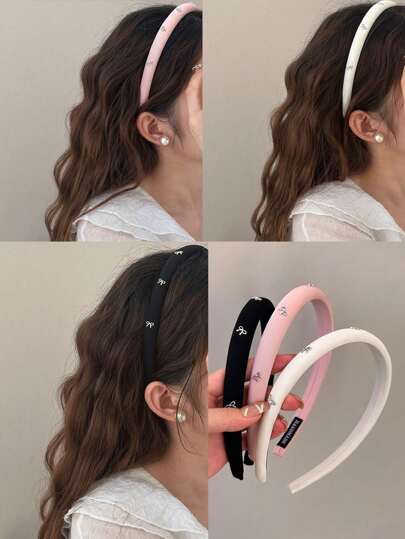 Korean Fashion Narrow Silver Bow Solid Color Fabric Sponge High Crown Hair Hoop Headband,Hairband,Hair Hoop Headbands