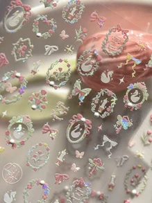 1pc 5D Crystal Diamond Nail Sticker Mix Pink Swan Flower Frame Butterfly Self Adhesive Nail Art Stickers DIY Cute Decoration Parts
