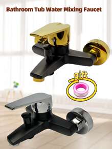 1PC Wall Mounted Bathroom Bathtub Faucet, Dual Handle Mixer Tap With Pull Switch Shower Outlet, Anti-Corrosion Smooth Paint Surface, Easy To Clean, No Electricity Required