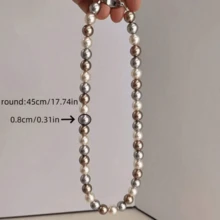1pc Elegant Cultured Pearl Necklace - Mixed Candy Colors, Luxury Ladies Choker, Suitable For Daily Wear And Gift (Pearl Color/Position Random) - Multicolor - View 4