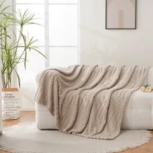 Soft White Bohemian Style Blanket, Comfortable Wool Throw Blanket For Autumn, Cute Fluffy And Lightweight Blanket Suitable For Sofa, Chair, Home Decor, Unisex - Light Brown - View 2
