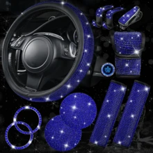 Set de 11 piezas de accesorios de carro color rosa con brillo para mujeres, incluye: Funda de volante con diamantes brillantes, cojín para cinturón de , perilla de cambios con brillo, posavasos y otros accesorios interiores de carro en color rosa - Multicolor - Ver 14
