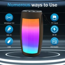Bluetooth Speaker  Wireless RGB Sound, Wireless Audio Portable Speakers, Stereo And Bass, Variable RGB Lighting, Dual Pairing Function, Up To 5 Hours Of Playback Time, Suitable For Home, Outdoor And Party, Games - 黑色 - 查看 2