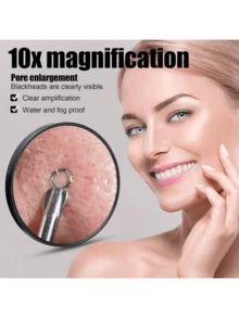 1 pieza Espejo de maquillaje con aumento 10X, espejo de mano portátil redondo con 2 ventosas para montaje en pared, espejo de maquillaje compacto portátil, usado para aplicación de maquillaje, depilación y eliminación de puntos negros/imperfecciones, esencial para viajes y escuela, para el hogar, la habitación, el baño, viajes, bodas, fiestas, cumpleaños, accesorios, regalo del Día de la Madre - Negro - Ver 2