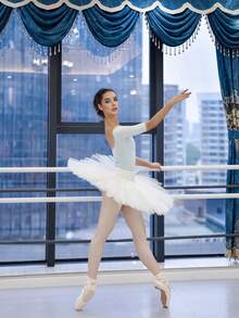 balletto Adult Ballet Tutu Skirt, Solid Color Performance Tutu Skirt, Handmade 8-Layer Puffy Tulle Skirt, Swan Lake Ballet Dance Dress - White - View 5