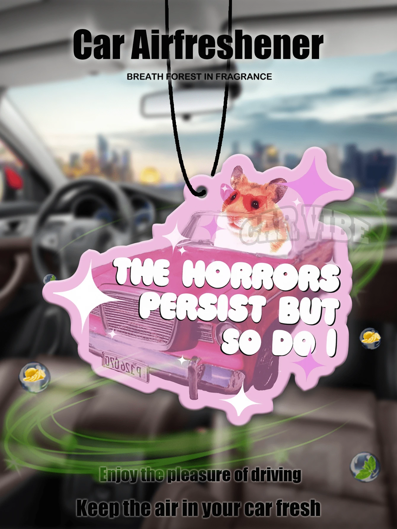 Funny Hamster Meme Pattern,'The Horrors Persist But So Do I' Car Air Freshener Aromatherapy Pendant, For Car Vent, Rearview Mirror, Bathroom, Living Room, Bedroom;Car Aromatherapy Tablets, Car Air Fresheners, Rearview Mirror Hanging Decor, Car Accessories Interior Pendant, Idea S Gifts - Multicolor - View 1